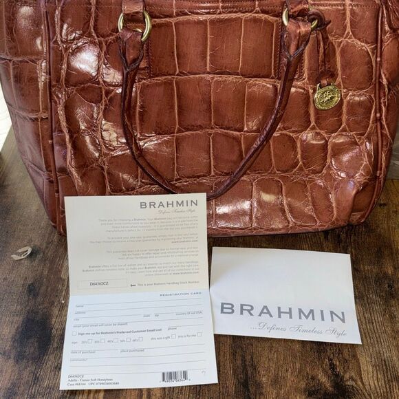 NWT Brahmin Adelle Cameo Soft Honeybee Moc Croc Leather purse bag satchel - Picture 10 of 10